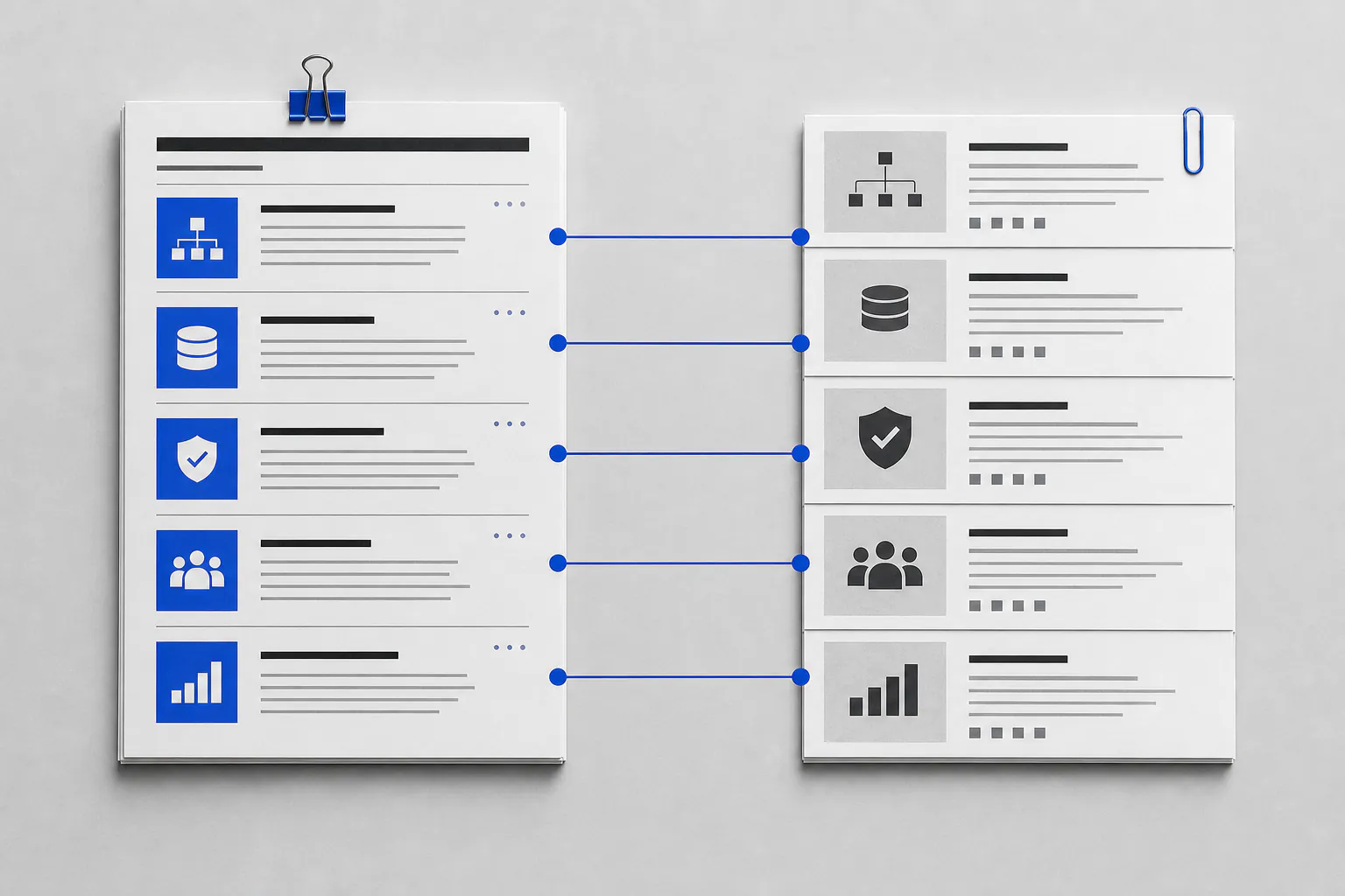 Five job requirements matched one-to-one with relevant experience evidence